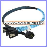 Blue Internal HD Mini SAS SFF 8643 Host to 4x SATA 7Pin Target Forward Fanout Cable for Hard Drive Controller