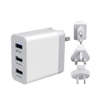 AU EU UK US interchangeable ac plug travel QC3.0 fast charge 3 port usb phone wall charger