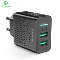 Free Shipping 2.4A Dual Ports Travel USB Charger FLOVEME 2019 EU Mobile Phone Fast Charging QI Wall Charger